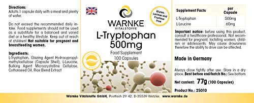 L-Triptófano 500mg – Vegano – 100 cápsulas