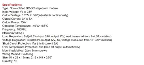 L-Yune,bolt No aislada 10PCS convertidor DC-DC 5A XL4015 Bajada Fuente de alimentación Ajustable Módulo Módulo Tensión del Cargador