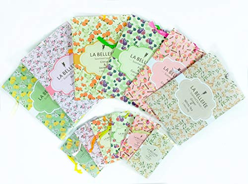 LA BELLEFÉE 17 Bolsitas Perfumadas Sobres Aromáticos para Cajones Armarios Habitación Baños Coches (Paquete de 12 Bolsitas Perfumadas + Paquete de 5 Papeles Perfumados)