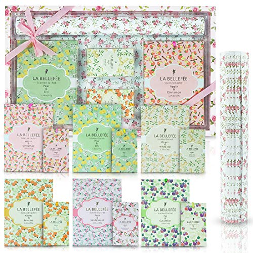 LA BELLEFÉE 17 Bolsitas Perfumadas Sobres Aromáticos para Cajones Armarios Habitación Baños Coches (Paquete de 12 Bolsitas Perfumadas + Paquete de 5 Papeles Perfumados)