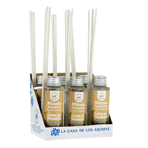 La Casa de los Aromas, Set de 6 x100ml Ambientadores Mikado Marsella para Reposición con Varillas, Difusor Líquido de Aroma Jabón de Marsella, Perfume Duradero para el Hogar, Baño, Casa