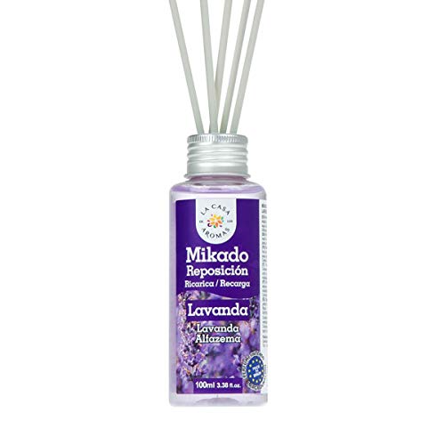 La Casa de los Aromas, Set de 6x100ml Ambientadores Mikado Lavanda para Reposición con Varillas, Difusor Líquido de Aroma Lavanda, Perfume Duradero para el Hogar, Baño, Casa