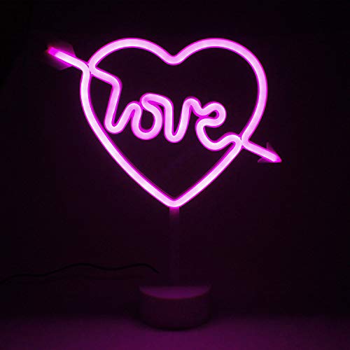 La forma del arco de Cupido Muestra de luz de neón LED Amor en el corazón Luz de neón lámpara Luz de noche de neón Rojo Signo para la boda de Navidad Decoraciones