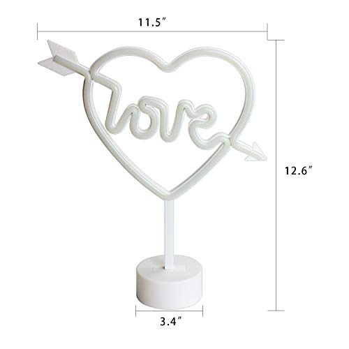 La forma del arco de Cupido Muestra de luz de neón LED Amor en el corazón Luz de neón lámpara Luz de noche de neón Rojo Signo para la boda de Navidad Decoraciones