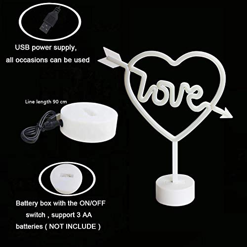 La forma del arco de Cupido Muestra de luz de neón LED Amor en el corazón Luz de neón lámpara Luz de noche de neón Rojo Signo para la boda de Navidad Decoraciones