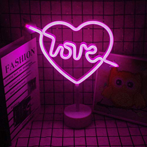 La forma del arco de Cupido Muestra de luz de neón LED Amor en el corazón Luz de neón lámpara Luz de noche de neón Rojo Signo para la boda de Navidad Decoraciones