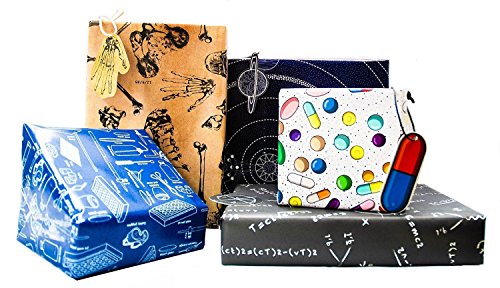 La imagen es de una sola hoja de envoltura de regalo de matemáticas y ciencias físicas diseñada para regalos de maestros de ciencias y matemáticas