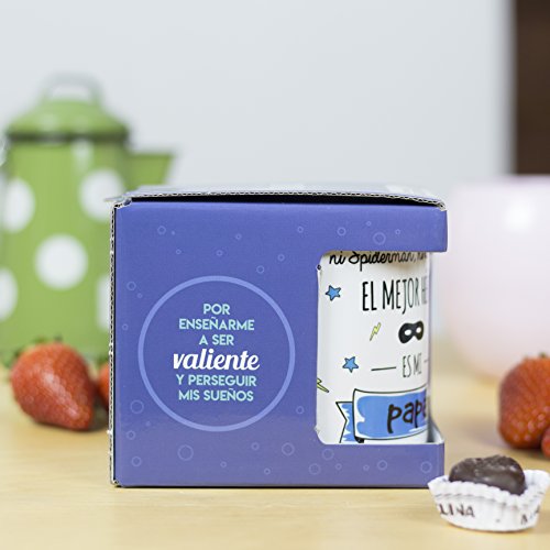 La Mente es Maravillosa - Taza con frase y dibujo divertido (Ni spiderman, ni superman el mejor héroe es mi papá) Regalo original para PAPÁ