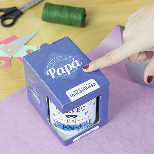 La Mente es Maravillosa - Taza con frase y dibujo divertido (Ni spiderman, ni superman el mejor héroe es mi papá) Regalo original para PAPÁ