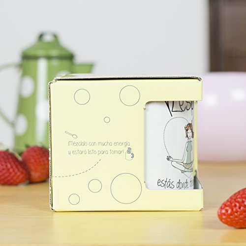 La mente es Maravillosa - Taza con Frase y Dibujo, Regalo Divertido (Respira, estás Donde debes Estar)