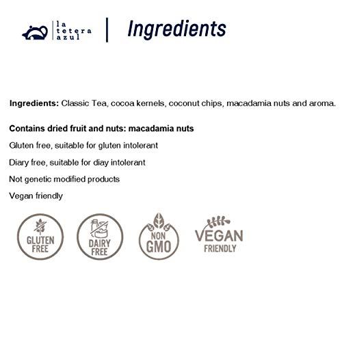 LA TETERA AZUL Té Negro Premium Con Cacao, Coco Y Nuez De Macadamia. Té & Chocolate. Bote De 20 Pirámides.