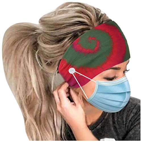 Laahoem Diademas con Botones en Forma de Espiral Cubierta de la Cara Banda para el Cabello Dedicada Elástico Deporte Gimnasio Cabeza Envoltura Bufanda Proteger Frente Antideslizante Royal Blue+Red