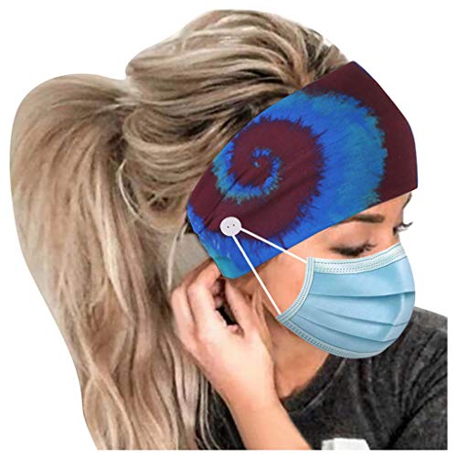Laahoem Diademas con Botones en Forma de Espiral Cubierta de la Cara Banda para el Cabello Dedicada Elástico Deporte Gimnasio Cabeza Envoltura Bufanda Proteger Frente Antideslizante Royal Blue+Red