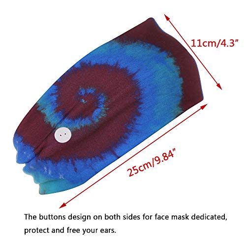 Laahoem Diademas con Botones en Forma de Espiral Cubierta de la Cara Banda para el Cabello Dedicada Elástico Deporte Gimnasio Cabeza Envoltura Bufanda Proteger Frente Antideslizante Royal Blue+Red