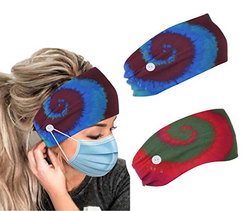 Laahoem Diademas con Botones en Forma de Espiral Cubierta de la Cara Banda para el Cabello Dedicada Elástico Deporte Gimnasio Cabeza Envoltura Bufanda Proteger Frente Antideslizante Royal Blue+Red