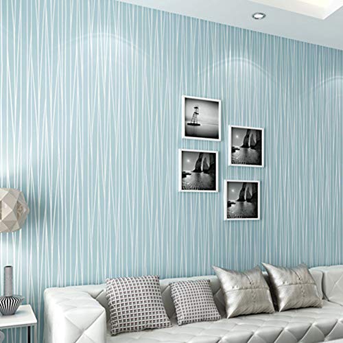 laamei Papel Pintado 3D Rayas Diseño Europeo No-Tejido Papeles Muro Decoración de Pared para TV Telón de Fondo/Dormitorio/Hotel/Restaurante(53x500cm) (Azul Claro)