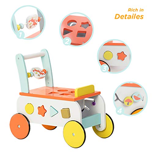 Labebe Andador, Uso 3 en 1 como Carruaje, Zorro Naranja Andador con Bloques de 1-3 Años, Sin Caminar Andador/Andador Madera/Andador de Madera/Andador de Madera/Bebé Andando Andador Bebé/Andador…