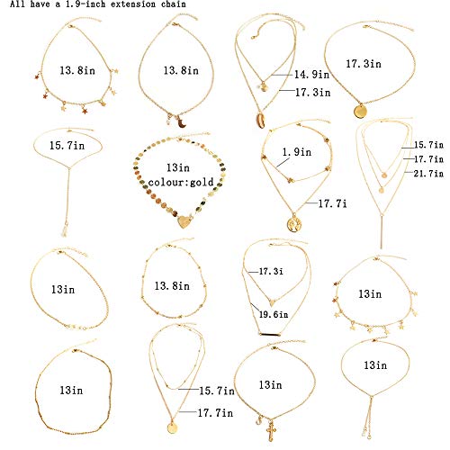 LABOTA 16 Piezas En Capas Collar Gargantilla Collar Colgante Ajustable Gargantilla Collar de Cadena de Múltiples Capas Conjunto para Mujeres Niñas