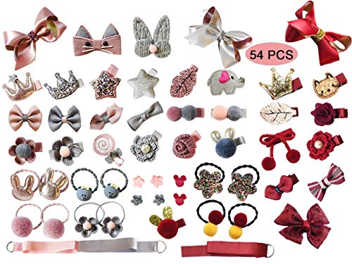 LABOTA 54 Piezas Pinzas Gomas Pelo para Niña Bebe, Elásticos Gomas del pelo Lazos Accesorios con caja de regalo Para El Pelo Bebé Niñas