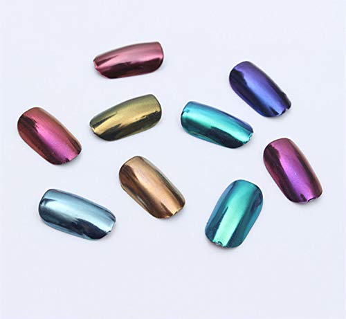 LABOTA 9 cajas Shell Polvo de Perlas Espejo efecto Cromo Uñas de Sirena, 1 g en polvo brillo y decoración de uñas con 9pcs Palillo de la esponja