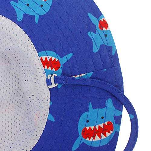LACOFIA Sombrero de Sol bebé Gorro Verano para niños Sombrero Playa de ala Ancha UPF 50+ Proteccion solarpara niños con Correa Ajustable para la Barbilla Squalo BLU 6-12 MESI