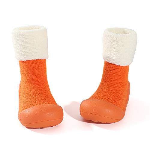 LACOFIA Zapatos de Calcetines Antideslizante de bebé niñas niños Botas de calcetín con Suela de Goma para bebé Unisex Naranja 19/19.5