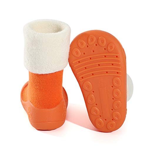 LACOFIA Zapatos de Calcetines Antideslizante de bebé niñas niños Botas de calcetín con Suela de Goma para bebé Unisex Naranja 19/19.5