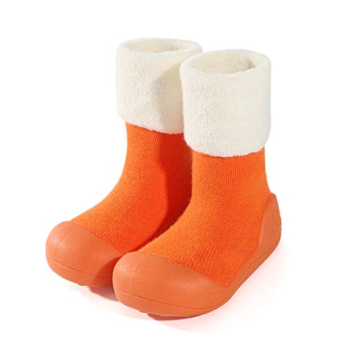 LACOFIA Zapatos de Calcetines Antideslizante de bebé niñas niños Botas de calcetín con Suela de Goma para bebé Unisex Naranja 19/19.5