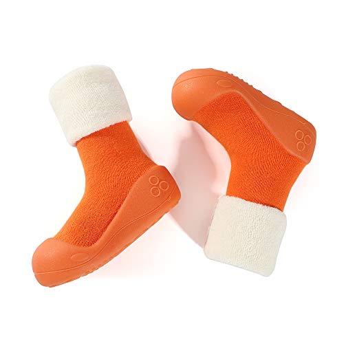 LACOFIA Zapatos de Calcetines Antideslizante de bebé niñas niños Botas de calcetín con Suela de Goma para bebé Unisex Naranja 19/19.5