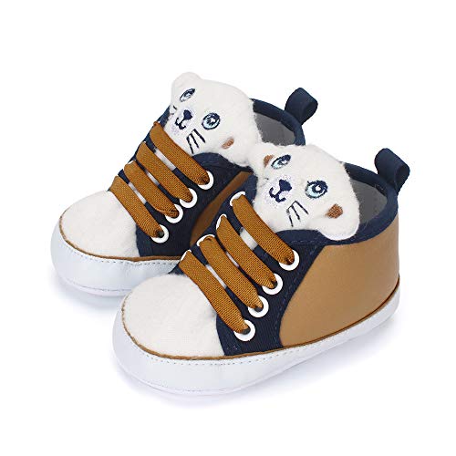 LACOFIA Zapatos Primeros Pasos niños Zapatillas de Cordones con Suela Suave Antideslizante para bebé niños marrón 9-12 Meses