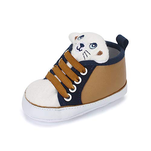 LACOFIA Zapatos Primeros Pasos niños Zapatillas de Cordones con Suela Suave Antideslizante para bebé niños marrón 9-12 Meses