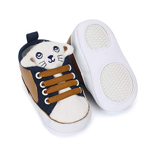 LACOFIA Zapatos Primeros Pasos niños Zapatillas de Cordones con Suela Suave Antideslizante para bebé niños marrón 9-12 Meses