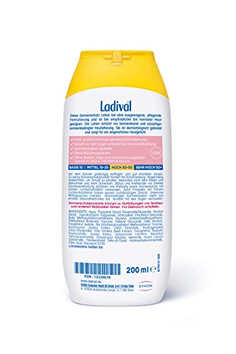 Ladival - Loción solar para piel sensible, SPF 30, sin perfume, sin colorantes ni conservantes, resistente al agua, 200 ml