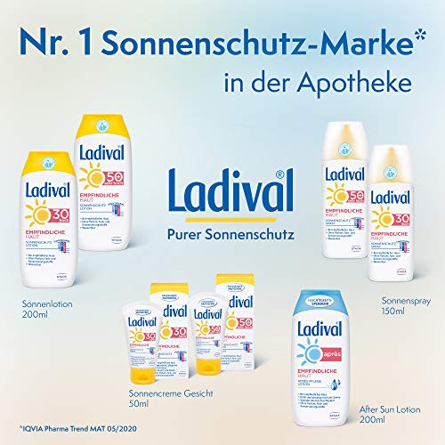 Ladival - Loción solar para piel sensible, SPF 30, sin perfume, sin colorantes ni conservantes, resistente al agua, 200 ml