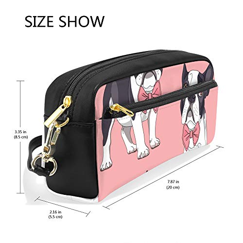Lafle - Estuche de piel sintética para bolígrafos, diseño de bulldog francés con lazo rosa