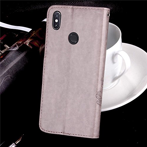 LAGUI Funda Adecuado para Xiaomi Redmi S2, Los Adornos Bien Definidos y Grabados Carcasa Tipo Libro, de ranuras para tarjetas y soporte horizontal y solapa con cierre magnético, gris