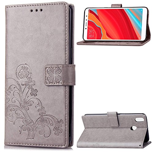 LAGUI Funda Adecuado para Xiaomi Redmi S2, Los Adornos Bien Definidos y Grabados Carcasa Tipo Libro, de ranuras para tarjetas y soporte horizontal y solapa con cierre magnético, gris