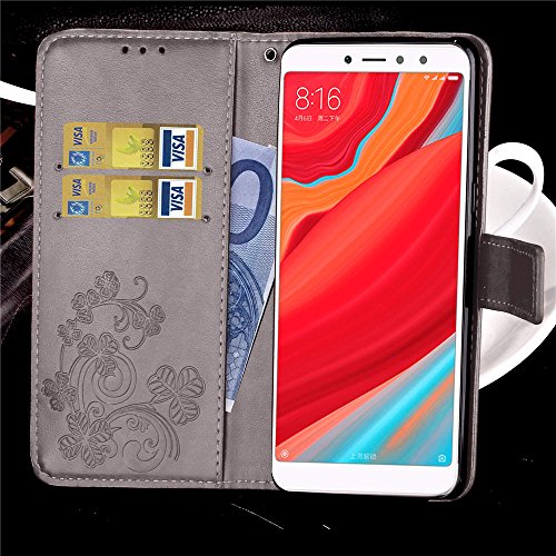 LAGUI Funda Adecuado para Xiaomi Redmi S2, Los Adornos Bien Definidos y Grabados Carcasa Tipo Libro, de ranuras para tarjetas y soporte horizontal y solapa con cierre magnético, gris