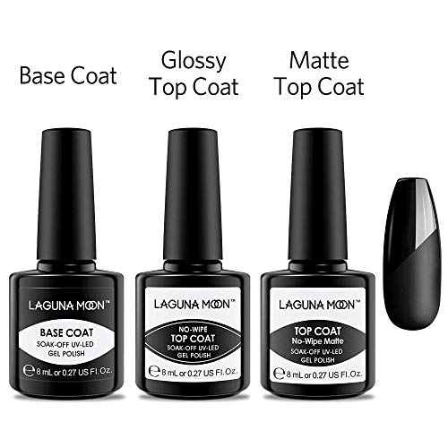 Lagunamoon Base y Top Coat Semipermanentes, Top Coat Mate, Esmaltes de Uñas en Gel UV LED 8ml