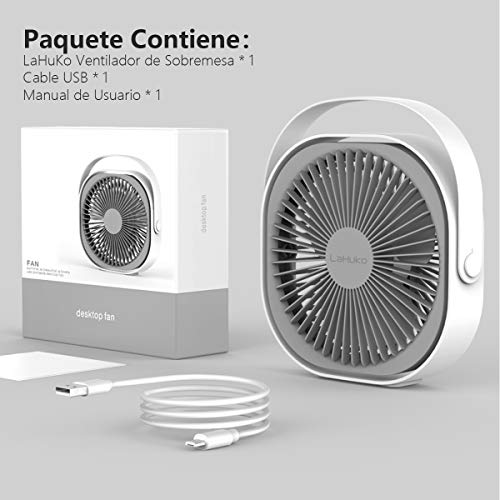 LaHuKo Ventilador USB Silencioso Ventiladores de Sobremesa Personal y Portátil Rotación Libre de 360 ° con 3 Velocidades Aire Frio para Oficina Hogar Coche (Blanco)