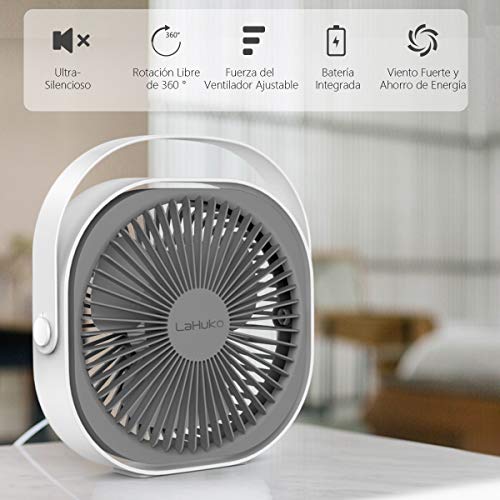 LaHuKo Ventilador USB Silencioso Ventiladores de Sobremesa Personal y Portátil Rotación Libre de 360 ° con 3 Velocidades Aire Frio para Oficina Hogar Coche (Blanco)