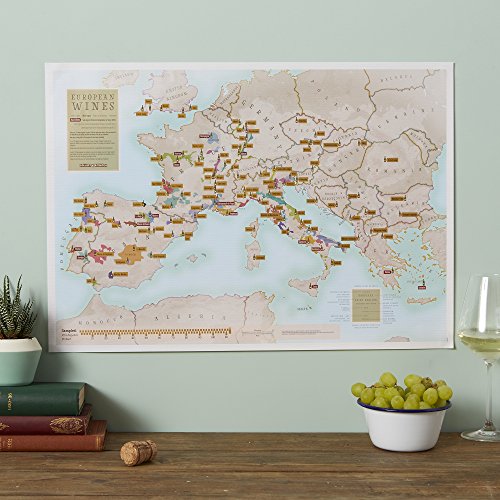 Lámina de vino europea Scratch Off – Mapas Internacionales – Póster de regalo para amantes del vino – Regiones + subregiones – tubo de regalo – tamaño a2 59,4 x 42 cm