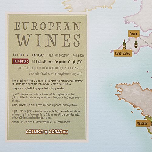 Lámina de vino europea Scratch Off – Mapas Internacionales – Póster de regalo para amantes del vino – Regiones + subregiones – tubo de regalo – tamaño a2 59,4 x 42 cm