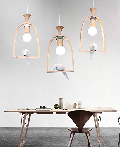 Lámpara colgante moderna de madera maciza, decoración de pájaro para comedor/balcón/vestíbulo LED G8 (23 x 32,5 cm) ajustable con alambre para colgar blanco-D23 x H32,5 cm