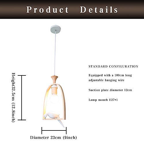 Lámpara colgante moderna de madera maciza, decoración de pájaro para comedor/balcón/vestíbulo LED G8 (23 x 32,5 cm) ajustable con alambre para colgar blanco-D23 x H32,5 cm