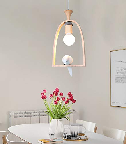 Lámpara colgante moderna de madera maciza, decoración de pájaro para comedor/balcón/vestíbulo LED G8 (23 x 32,5 cm) ajustable con alambre para colgar blanco-D23 x H32,5 cm