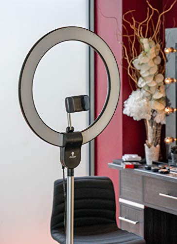 Lámpara de anillo AURA, luz diurna LED con sostenedor para smartphone y puerto USB para iluminación libre de sombras, ideal para aplicaciones cosméticas, bloggers, tomar selfies y fotografías
