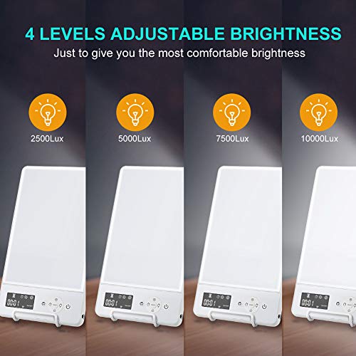 Lámpara de fototerapia SAD, lámpara 10000 Lux con 2 modos de brillo, control de botón y orientación ajustable lámpara terapia de luz SAD sin UV para SAD/depresión/trastorno del sueño/desfase horario