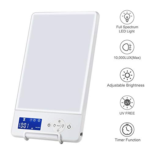 Lámpara de fototerapia SAD, lámpara 10000 Lux con 2 modos de brillo, control de botón y orientación ajustable lámpara terapia de luz SAD sin UV para SAD/depresión/trastorno del sueño/desfase horario