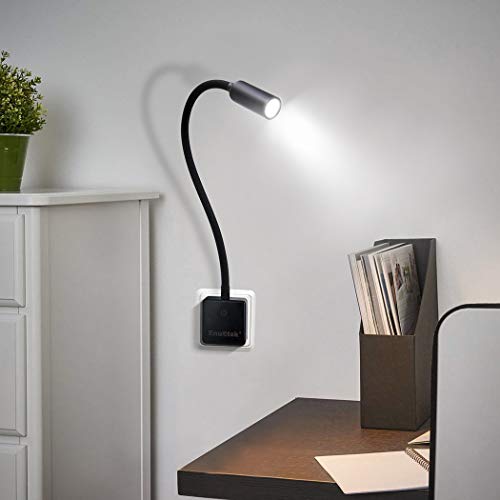 Lampara de Lectura Noche Pared Foco de LED Flexible Regulable Touch con Enchufe y Interruptor 3W 280Lm Iluminación Blanca Natural 5000K Sin Función de Control Remoto de Enuotek